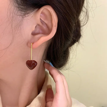 DAIIIBABYYY  -  Red oil drop earrings niche retro high-end temperament long burgundy earrings